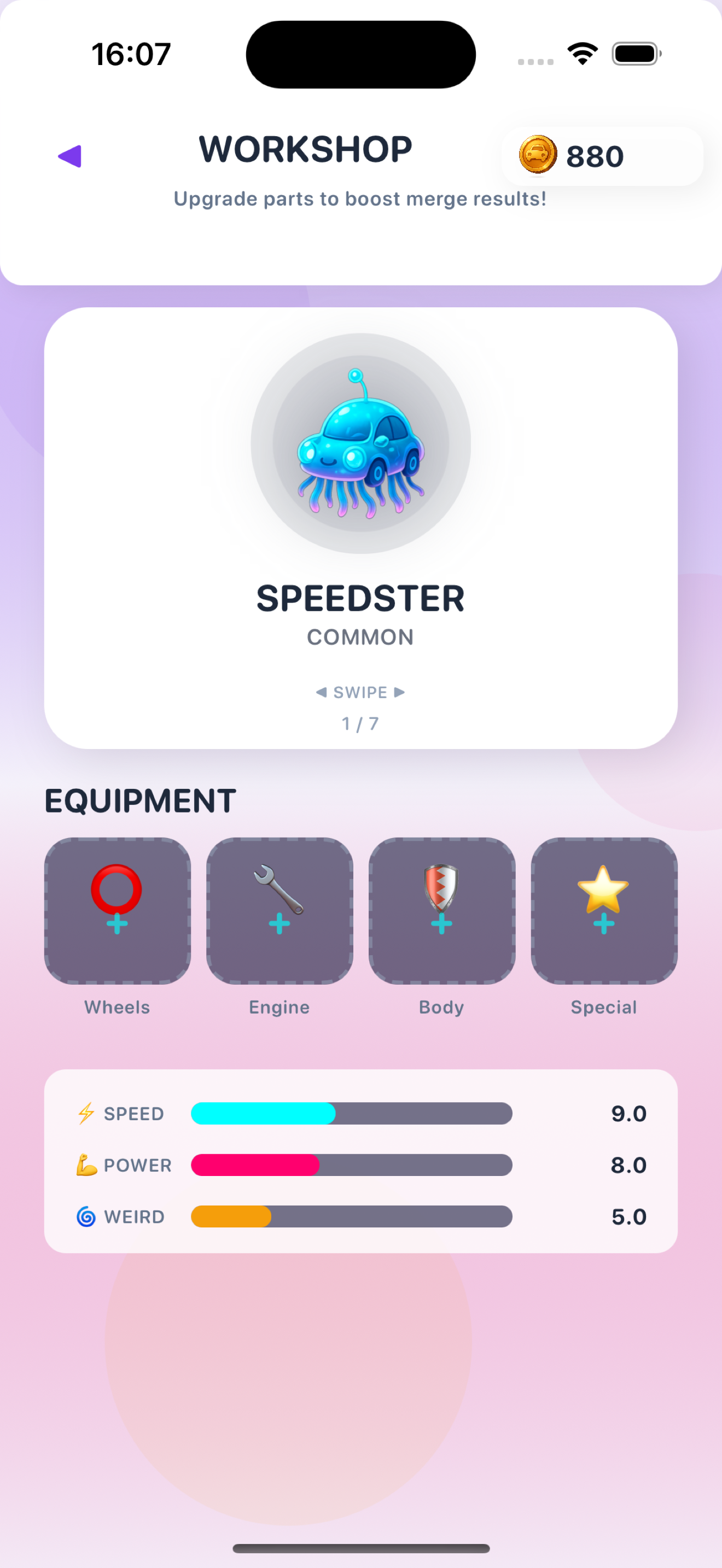 Merge Car Master: workshop or stat upgrade flow